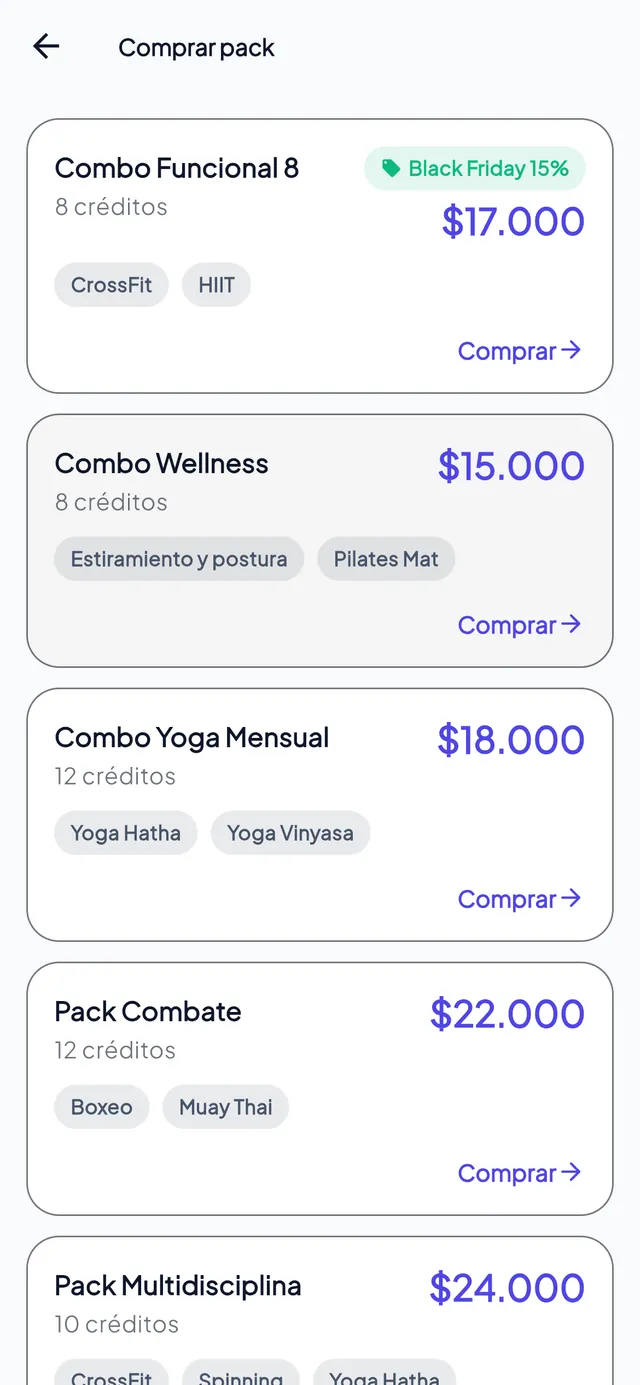 Catálogo de packs con promociones