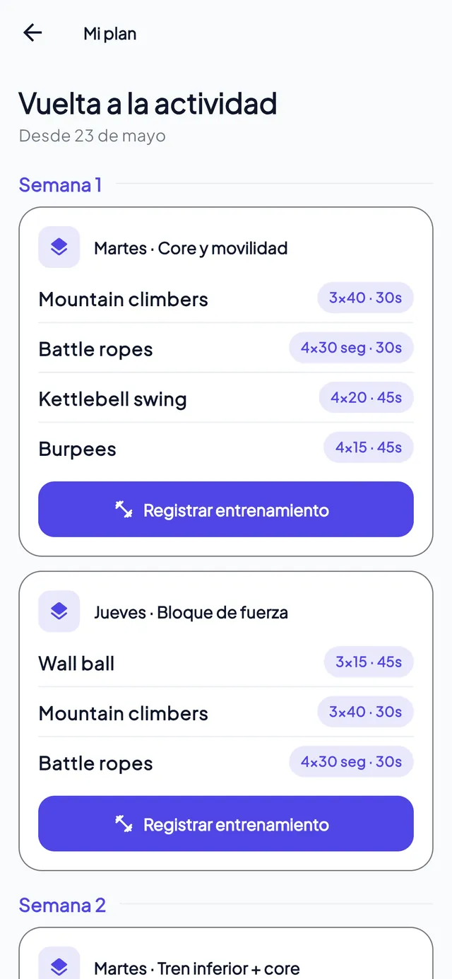 Plan de entrenamiento por semanas